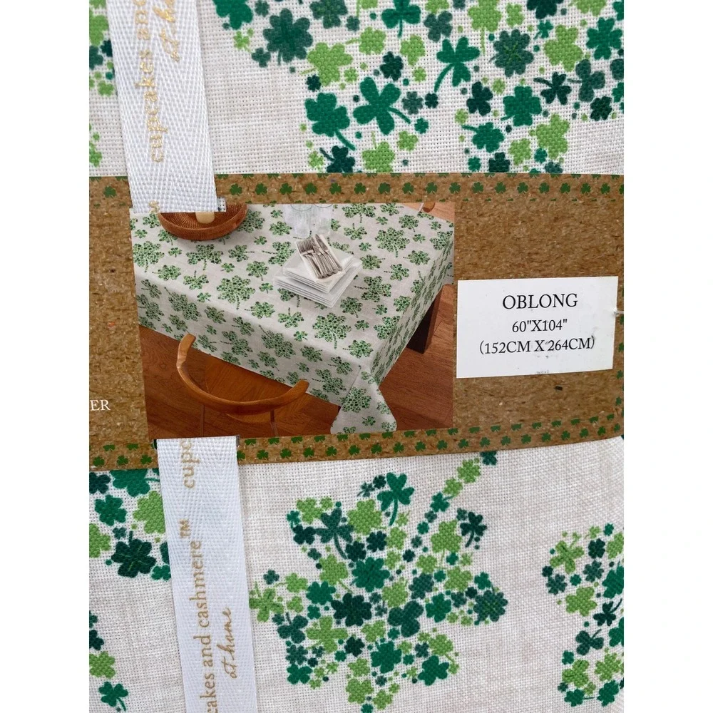 Cupcakes and Cashmere Tablecloth 60x104 Green Shamrock Clover Oblong Festive